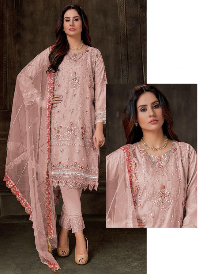 Faux Georgette Light Pink Party Wear Embroidery Work Straight Suit